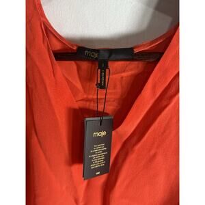 $289 Maje Womens S Bloomingdale’s Orange Red 100% Silk Blouse Holiday Office